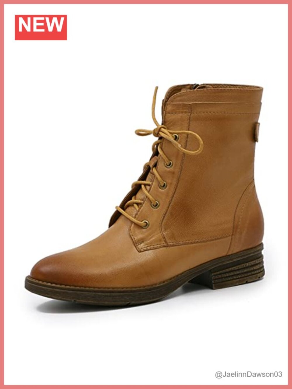 Handmade Sheepskin Leather Mid Calf Combat Boots Lace Up Zip
